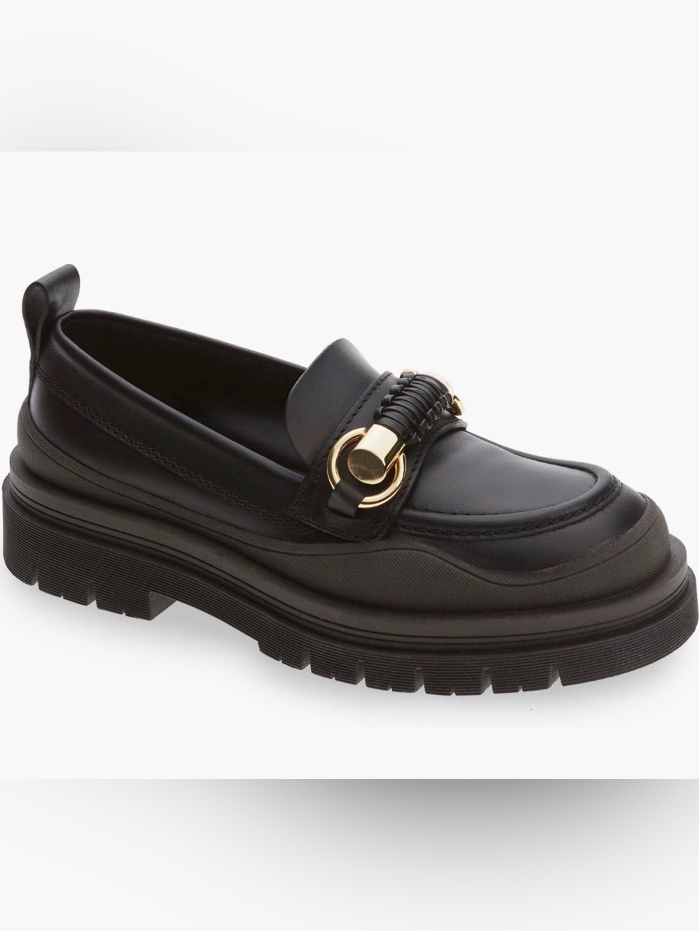 See By Chloé Black Lylia Lug Loafers with Gold Hardware Leather Size 41